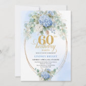 Invitation Graceful Bohemian Soft Blue Gold 60th Birthday (Devant)