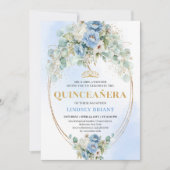 Invitation Graceful Boho Blue Peonies Eucalyptus Quinceañera (Devant)
