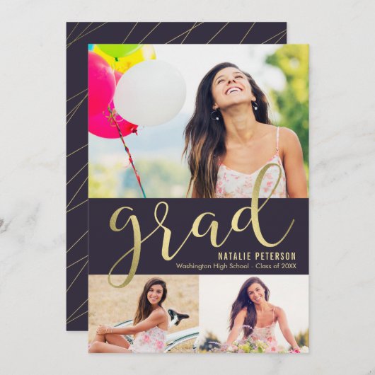 Invitation Graceful Glow EDITABLE COULEUR Graduation (Devant / Derrière)