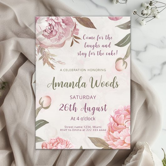 Invitation Graceful Peony Élégance Anniversaire Célébration