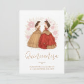 Invitation Graceful Romantic Spanish Quinceañera Twins  (Debout devant)