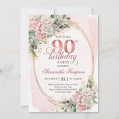 Invitation Graceful Rose Gold Eucalyptus 90th Birthday Invite (Devant)