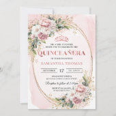 Invitation Graceful Rose Gold Floral Greenery Quinceanera (Devant)