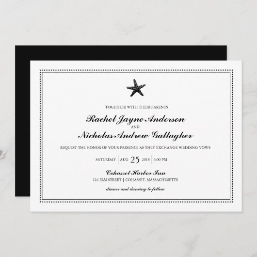 Invitation Graceful Starfish Classic Black | MARIAGE (Devant / Derrière)