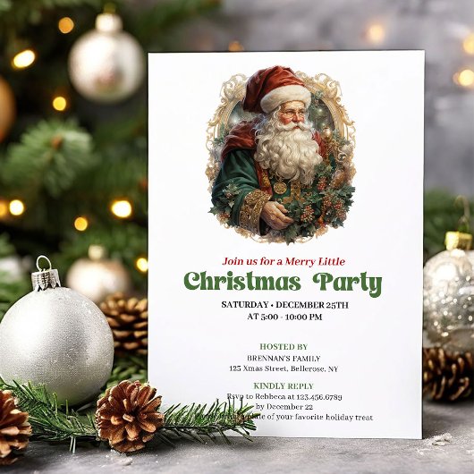 Invitation Graceful Victorian Santa Christmas party invite
