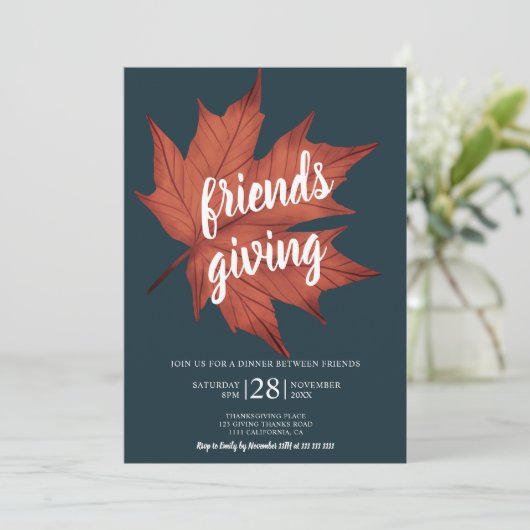 Invitation Grâces à feuilles d'érable bleu rustique (Debout devant)