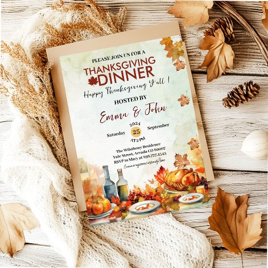 Invitation grâces Dîner Dîner automne feuilles automne automn