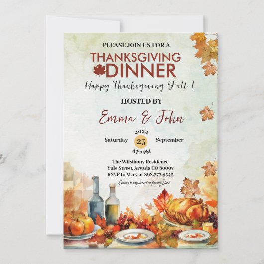 Invitation grâces Dîner Dîner automne feuilles automne automn (Devant)