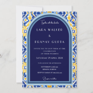 Invitation Gracieux carreaux bleus et jaunes audacieux et élé