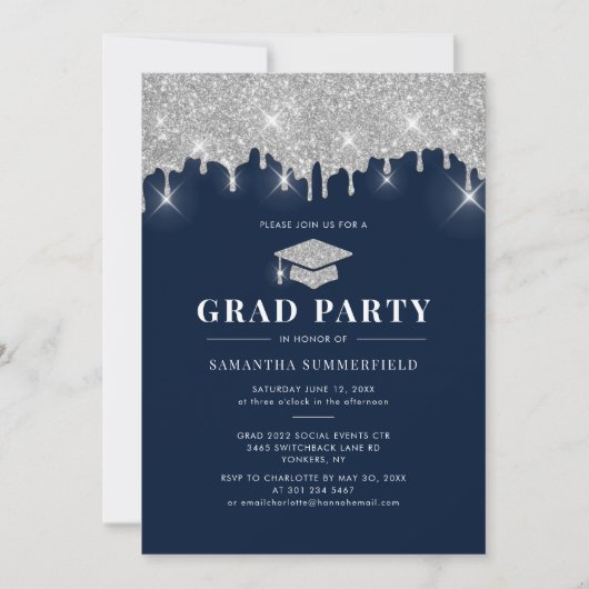 Invitation Grad 2022 Marine Parties scintillant Silver Gradua (Devant)