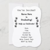 Invitation Grad 2024 Black White Empreintes de pattes Graduat (Dos)