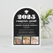 Invitation Grad 2025 Black Stylish 3 Photo Graduation Party (Debout devant)