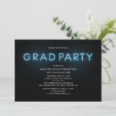 Invitation Grad 2025 Blue Neon Graduation Photo Party (Debout devant)