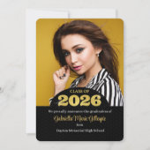 Invitation Grad 2025 Gold Bling Black Photo Grad Faux (Devant)
