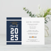 Invitation Grad 2025 Navy Blue Photo Graduation Party (Debout devant)