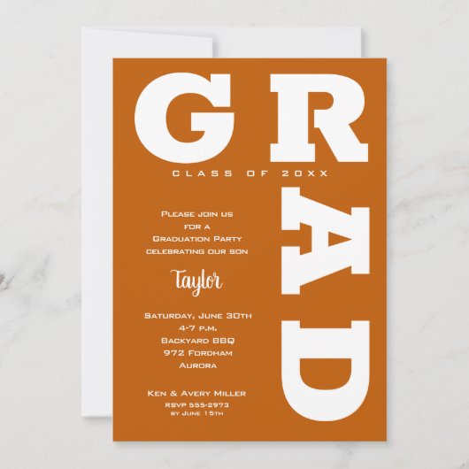 Invitation GRAD Burnt Orange Graduation (Devant)