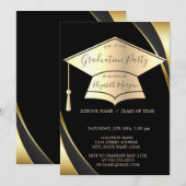 Invitation Grad Casquette Black Border Graduation Party (Devant / Derrière)