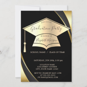 Invitation Grad Casquette Black Border Graduation Party