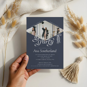 Invitation Grad Casquette Bow Tassel Photo Collage Graduation