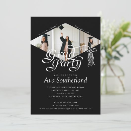 Invitation Grad Casquette Bow Tassel Photo Collage Graduation (Debout devant)