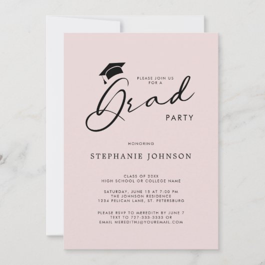 Invitation Grad Casquette Chic Moderne Calligraphie Partie de (Devant)