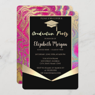Invitation Grad Casquette, Confetti Colorful Marble Graduatio