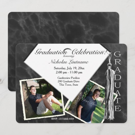 Invitation Grad Casquette et Tassel Twin Photo (Devant / Derrière)
