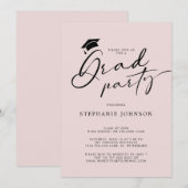 Invitation Grad Casquette moderne Calligraphie Blush Graduati (Devant / Derrière)