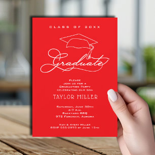 Invitation Grad Casquette Red Graduation Party