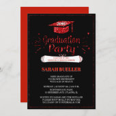 Invitation Grad Casquette Red Parties scintillant 2018 Gradua (Devant / Derrière)