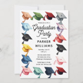 Invitation Grad Casquettes multicolores Grad Graduation Party (Devant)