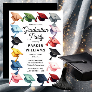 Invitation Grad Casquettes multicolores Grad Graduation Party