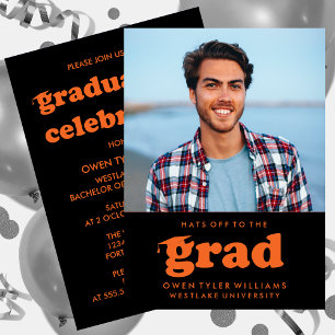 INVITATION GRAD CASQUETTES RETRO OFF À GRAD PHOTO GRAD INVITA