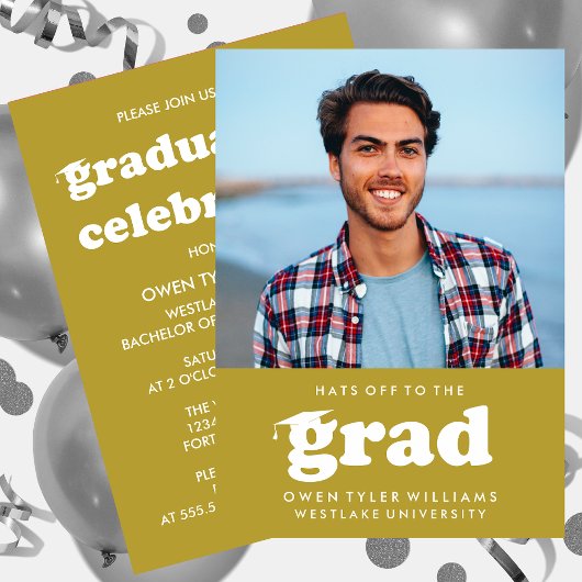 INVITATION GRAD CASQUETTES RETRO OFF À GRAD PHOTO GRAD INVITA