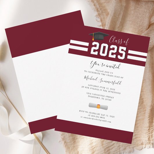 Invitation Grad Class of 2025 Graduation Party Bourgogne