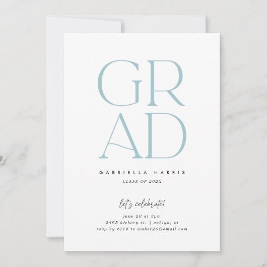 Invitation Grad d'envol | Bleu clair + Blancs (Devant)