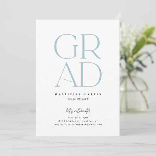 Invitation Grad d'envol | Bleu clair + Blancs (Debout devant)