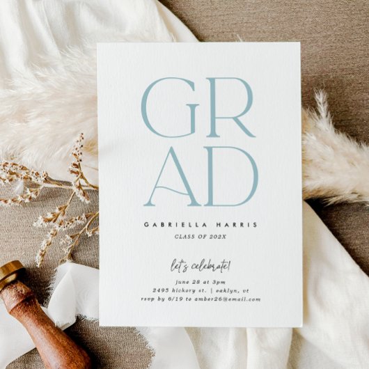 Invitation Grad d'envol | Bleu clair + Blancs