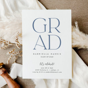 Invitation Grad d'envol   Dusty Blue + White Graduation