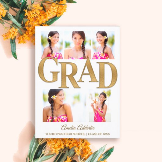 Invitation Grad Faire-part Blanc Or 6 Photo