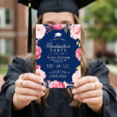 Invitation Grad Floral Wreath Navy Blue Graduation Party