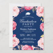 Invitation Grad Floral Wreath Navy Blue Graduation Party (Devant)