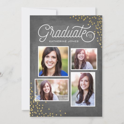 Invitation Grad Glamour 4Photo Collage Graduation (Devant)