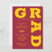 Invitation GRAD Gold sur Crimson Graduation (Devant)