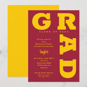 Invitation GRAD Gold sur Crimson Graduation