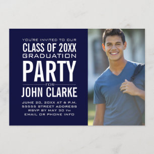 Invitation Grad masculin moderne  Navy Blue Graduation Party