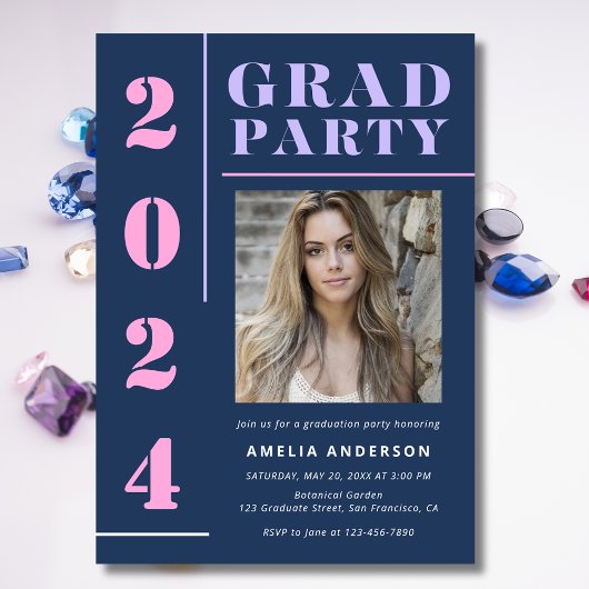 Invitation Grad Modern Bold Blue Photo Graduation Party