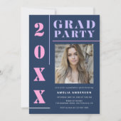 Invitation Grad Modern Bold Blue Photo Graduation Party (Devant)