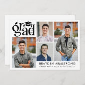 Invitation GRAD moderne 4 photos noir blanc (Devant / Derrière)