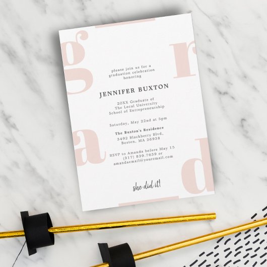 Invitation Grad Moderne Chic Blush Pink Graduation Party